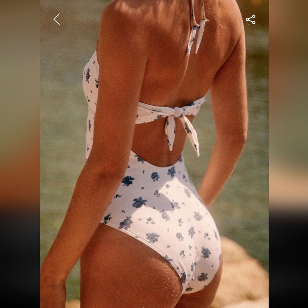 Sezane Ivory and Blue Floral One Piece Swimsuit - Picture 2 of 4